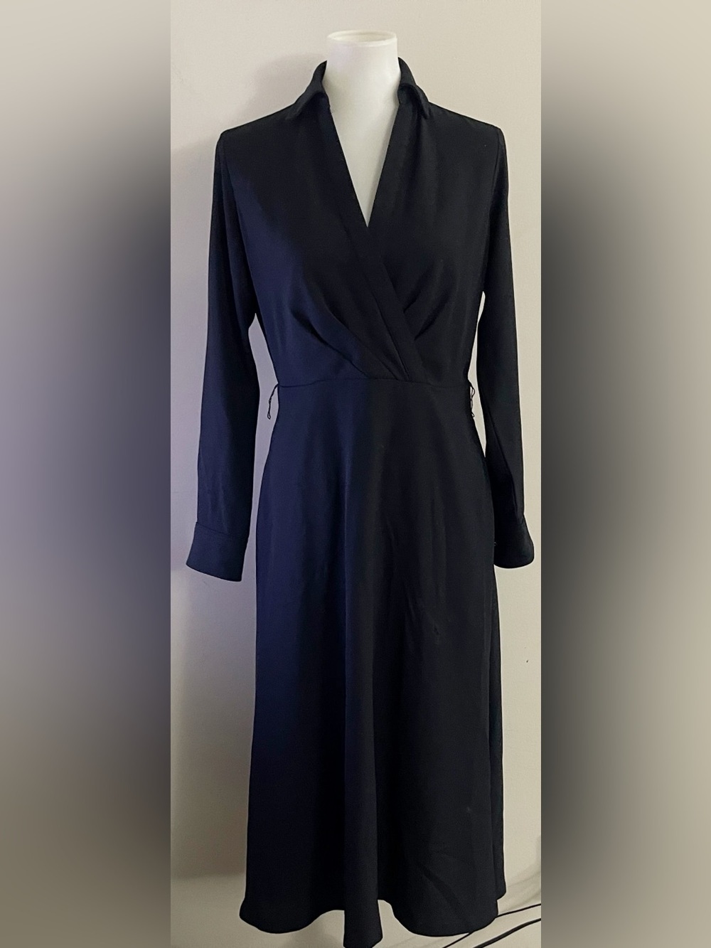 Lauren Ralph Lauren Black Label Faux Wrap Midi Dress Preppy Workwear Chic